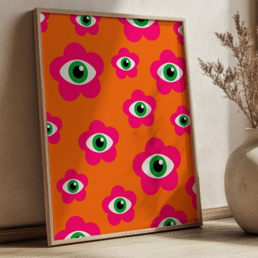 Sinaasappel en Roze BOHO Evil Eyes Poster