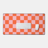 Sinaasappel en Roze Checkerboard Patroon Bureaumat (Keyboard & Muis)