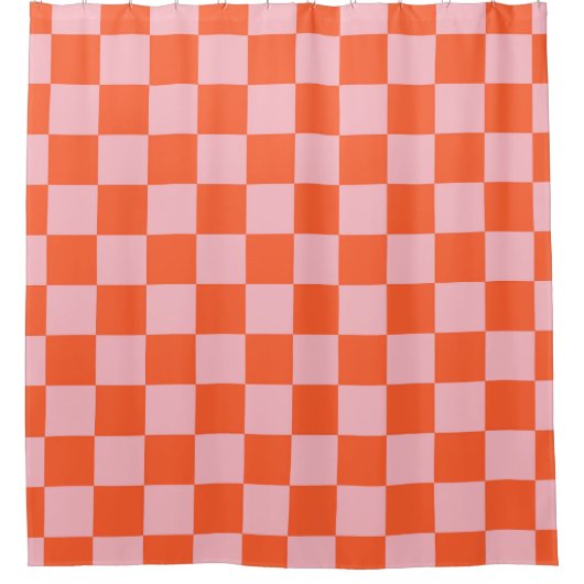 Sinaasappel en Roze Checkerboard Patroon Douchegordijn (Voorkant)