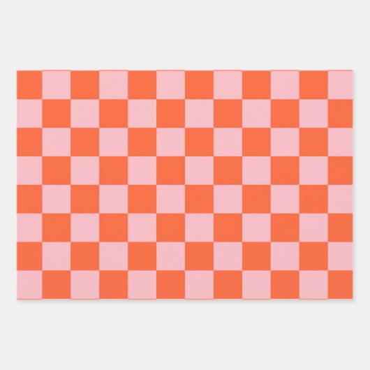 Sinaasappel en Roze Checkerboard Patroon Inpakpapier Vel (Voorkant 2)
