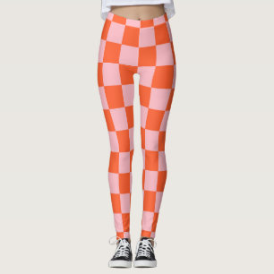 Sinaasappel en Roze Checkerboard Patroon Leggings