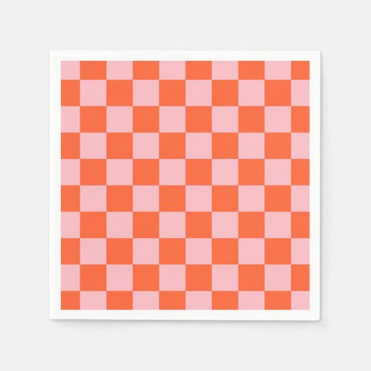 Sinaasappel en Roze Checkerboard Patroon Servet (Voorkant)