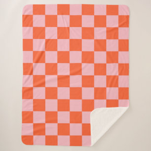 Sinaasappel en Roze Checkerboard Patroon Sherpa Deken