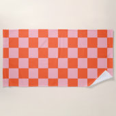 Sinaasappel en Roze Checkerboard Patroon Strandlaken (Voorkant)