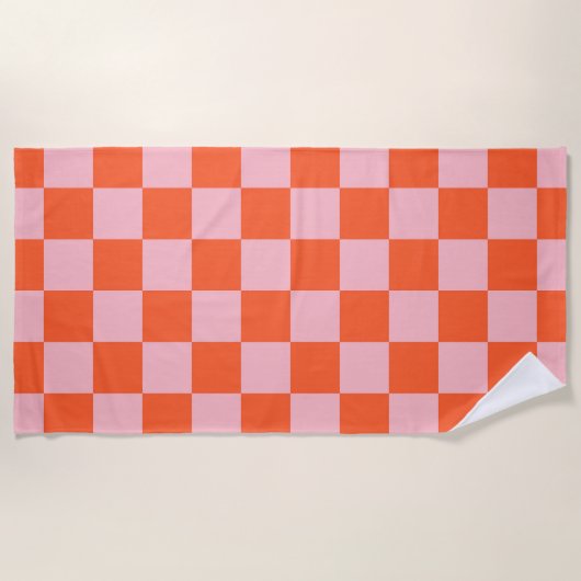 Sinaasappel en Roze Checkerboard Patroon Strandlaken (Voorkant)