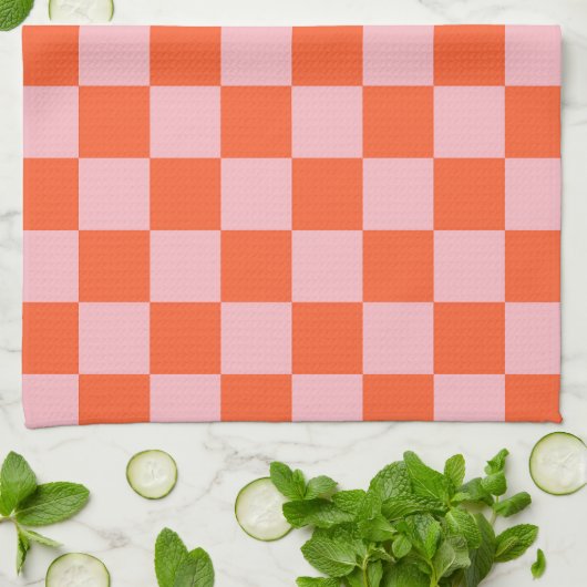 Sinaasappel en Roze Checkerboard Patroon Theedoek (Gevouwen)