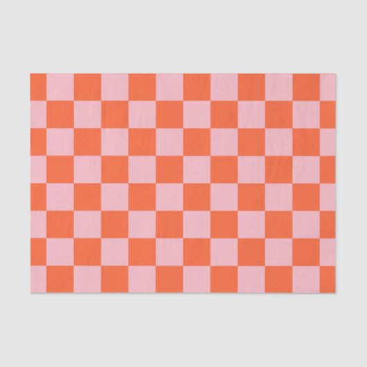 Sinaasappel en Roze Checkerboard Patroon Tissuepapier (Voorkant)