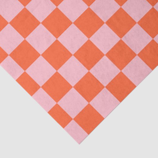 Sinaasappel en Roze Checkerboard Patroon Tissuepapier (Detail)