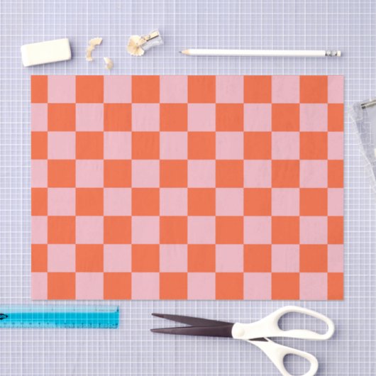 Sinaasappel en Roze Checkerboard Patroon Tissuepapier (Craft)