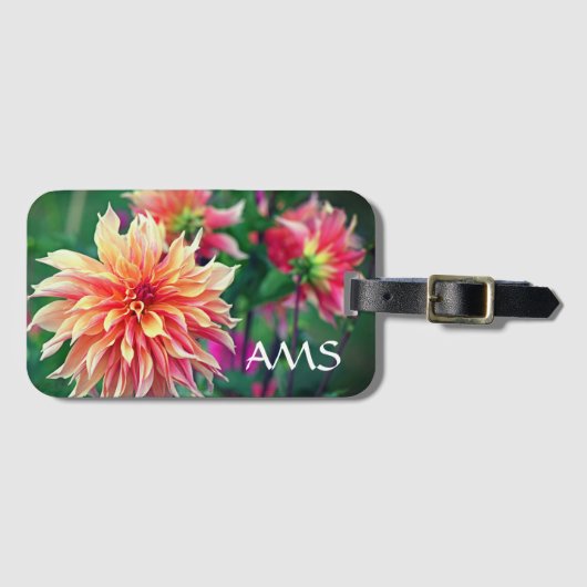 Sinaasappel en roze Dahlia BloedInitialen Bagagelabel (Voorkant (horizontaal))