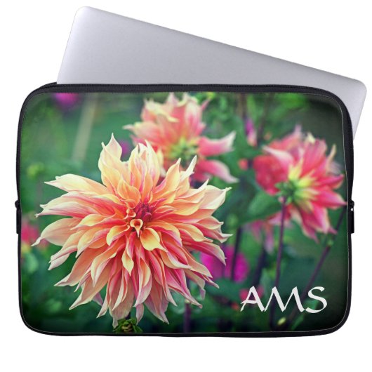 Sinaasappel en roze Dahlia BloedInitialen Laptop Sleeve (Voorkant)