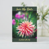Sinaasappel en Roze Dahlia Bloem Bewaar de Datum Save The Date (Staand voorkant)