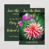 Sinaasappel en Roze Dahlia Bloem Bewaar de Datum Save The Date (Voorkant / Achterkant)
