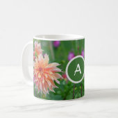 Sinaasappel en Roze Dahlia Flower Monogram Coffee  Koffiemok (Voorkant links)