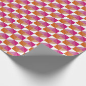 Sinaasappel en roze dambord cadeaupapier (Hoek)