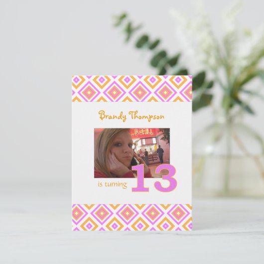 Sinaasappel en roze diamant: 13e uitnodiging (Staand voorkant)