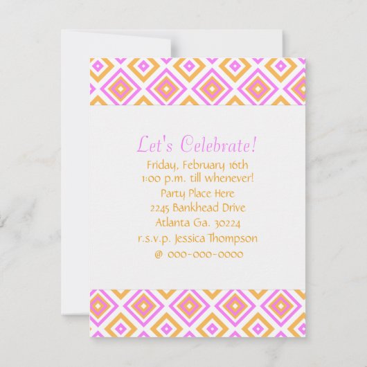 Sinaasappel en roze diamant: 13e uitnodiging (Achterkant)