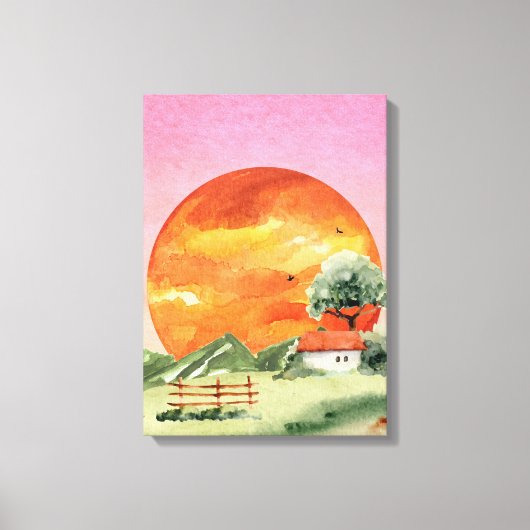 Sinaasappel en Roze Esthetisch Zonsondergang Uitzi Canvas Afdruk (Voorkant)