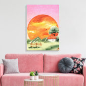 Sinaasappel en Roze Esthetisch Zonsondergang Uitzi Canvas Afdruk (Insitu (Woonkamer))