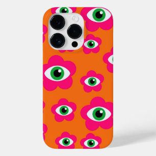 Sinaasappel en Roze Evil Eye Flowers Retro iPhone Case-Mate iPhone 14 Pro Hoesje