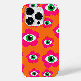 Sinaasappel en Roze Evil Eye Flowers Retro iPhone Case-Mate iPhone 14 Pro Hoesje