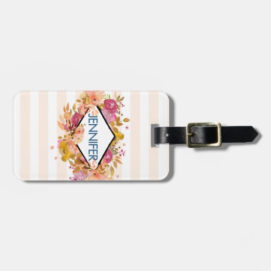 Sinaasappel en roze Floral Bouquet met diamant Lij Bagagelabel (Voorkant horizontaal)