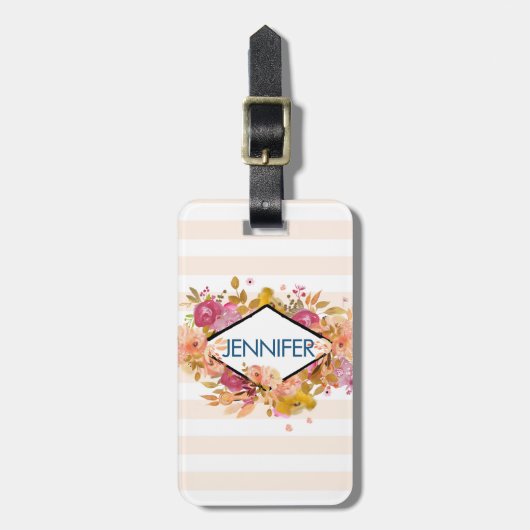 Sinaasappel en roze Floral Bouquet met diamant Lij Bagagelabel (Voorkant verticaal)