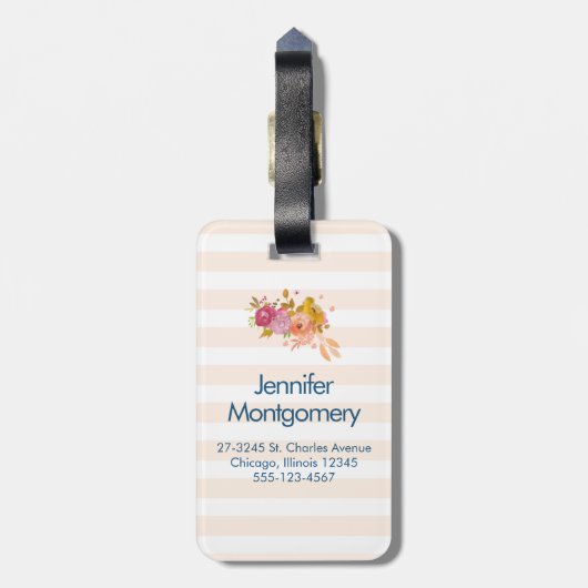 Sinaasappel en roze Floral Bouquet met diamant Lij Bagagelabel (Achterkant verticaal)