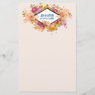 Sinaasappel en roze Floral Bouquet met diamant Lij Briefpapier