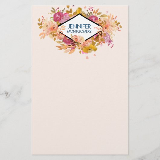 Sinaasappel en roze Floral Bouquet met diamant Lij Briefpapier (Voorkant)