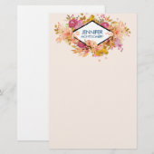 Sinaasappel en roze Floral Bouquet met diamant Lij Briefpapier (Voorkant / Achterkant)