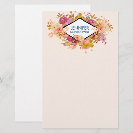 Sinaasappel en roze Floral Bouquet met diamant Lij Briefpapier (Voorkant / Achterkant)