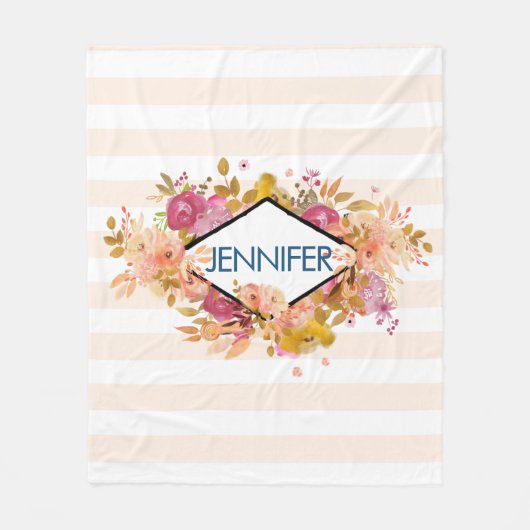 Sinaasappel en roze Floral Bouquet met diamant Lij Fleece Deken (Voorkant)