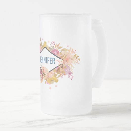 Sinaasappel en roze Floral Bouquet met diamant Lij Matglas Bierpul (Voorkant rechts)