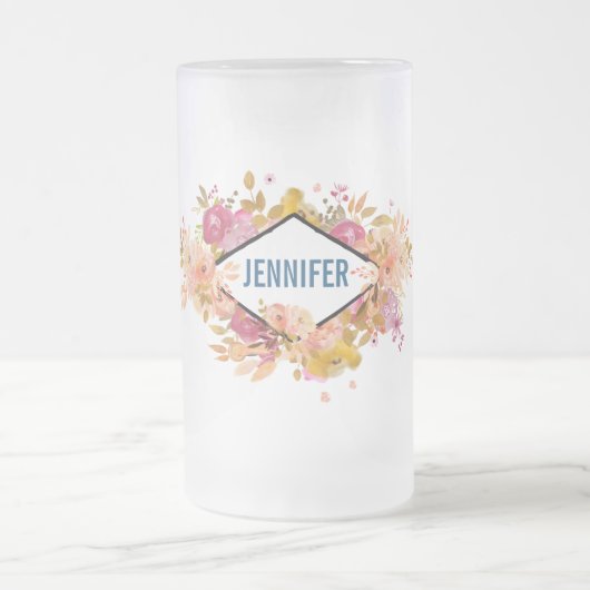 Sinaasappel en roze Floral Bouquet met diamant Lij Matglas Bierpul (Center)
