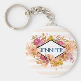 Sinaasappel en roze Floral Bouquet met diamant Lij Sleutelhanger