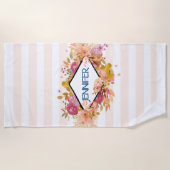 Sinaasappel en roze Floral Bouquet met diamant Lij Strandlaken (Voorkant)