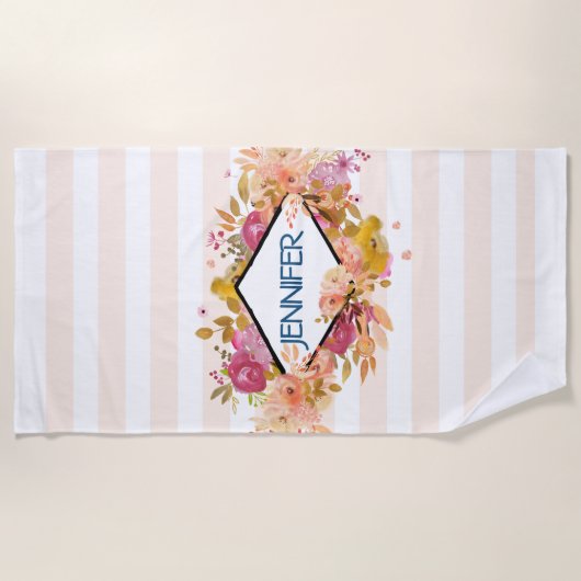 Sinaasappel en roze Floral Bouquet met diamant Lij Strandlaken (Voorkant)