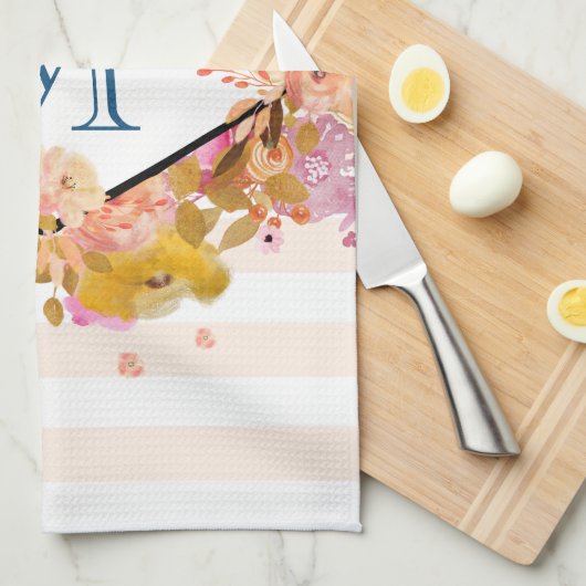 Sinaasappel en roze Floral Bouquet met diamant Lij Theedoek (Quarter Fold)