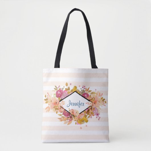 Sinaasappel en roze Floral Bouquet met diamant Lij Tote Bag (Voorkant)