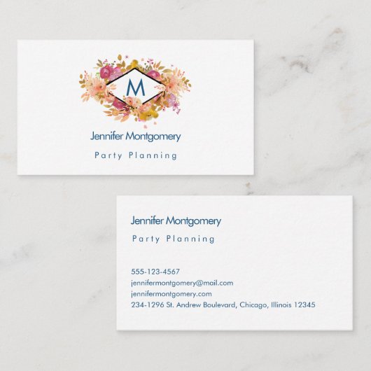 Sinaasappel en roze Floral Bouquet met diamant Lij Visitekaartje (Voorkant / Achterkant)