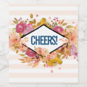 Sinaasappel en roze Floral Bouquet met diamant Lij Wijn Etiket (Enkel label)