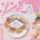 Sinaasappel en roze Floral Bouquet Wedding Papieren Bordje (Feest)