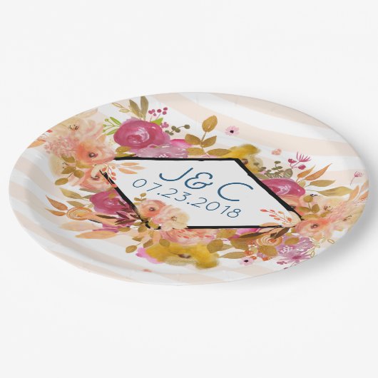 Sinaasappel en roze Floral Bouquet Wedding Papieren Bordje (Gekanteld)