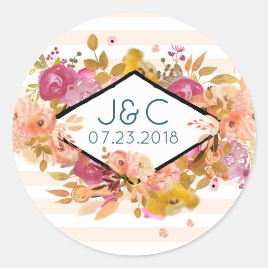 Sinaasappel en roze Floral Bouquet Wedding Ronde Sticker (Voorkant)