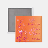 Sinaasappel en roze Floral Wedding Favor Magnet (Voorkant / Achterkant)