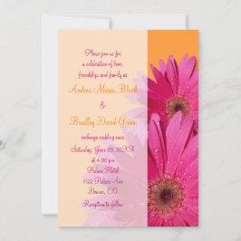 Sinaasappel en roze Gerbera Daisy Wedding Invitati Kaart