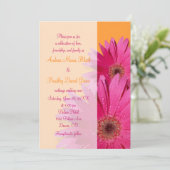 Sinaasappel en roze Gerbera Daisy Wedding Invitati Kaart (Staand voorkant)