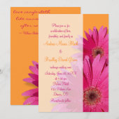 Sinaasappel en roze Gerbera Daisy Wedding Invitati Kaart (Voorkant / Achterkant)