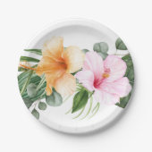 Sinaasappel en Roze Hibiscus Tropische aquarelBloe Papieren Bordje (Voorkant)